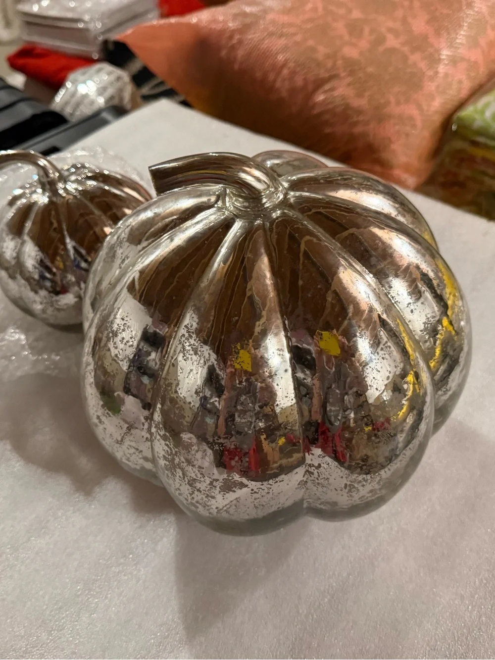 New Pottery Barn Silver Antique Mercury Glass Pumpkin Luminary, Large, #1